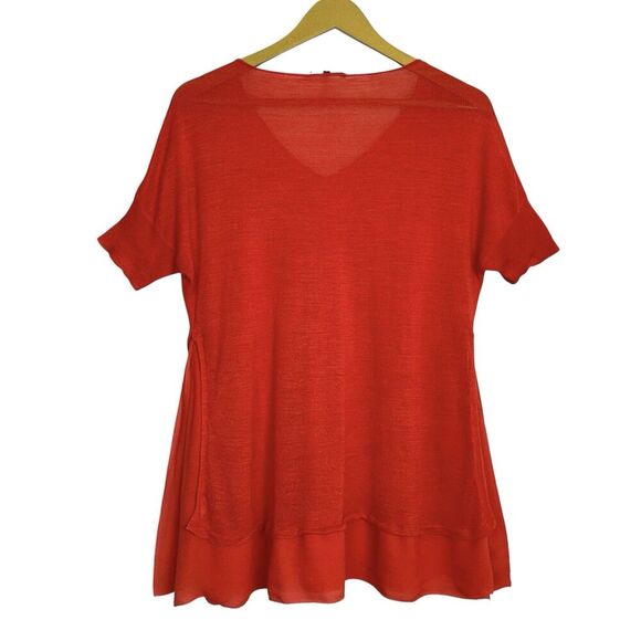 Eileen Fisher Chiffon Silk Tunic Blouse Size S Orange Slits Lagenlook Boho - Picture 2 of 7